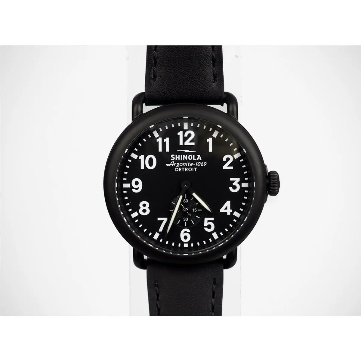 Men`s Shinola Runwell 41mm Black Dial Black Leather Strap Quartz Watch