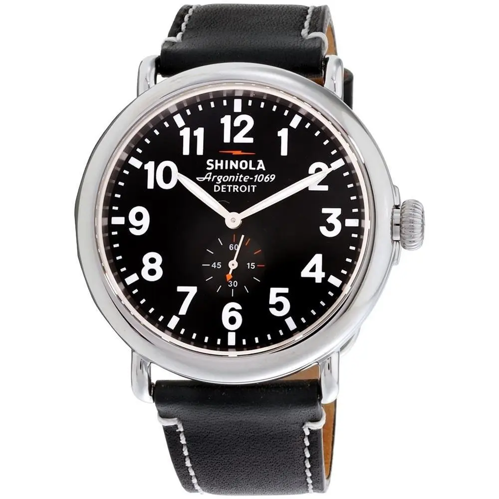 Shinola The Runwell Men`s Wrist Watch 47mm Polished Stainless Steel Case Black