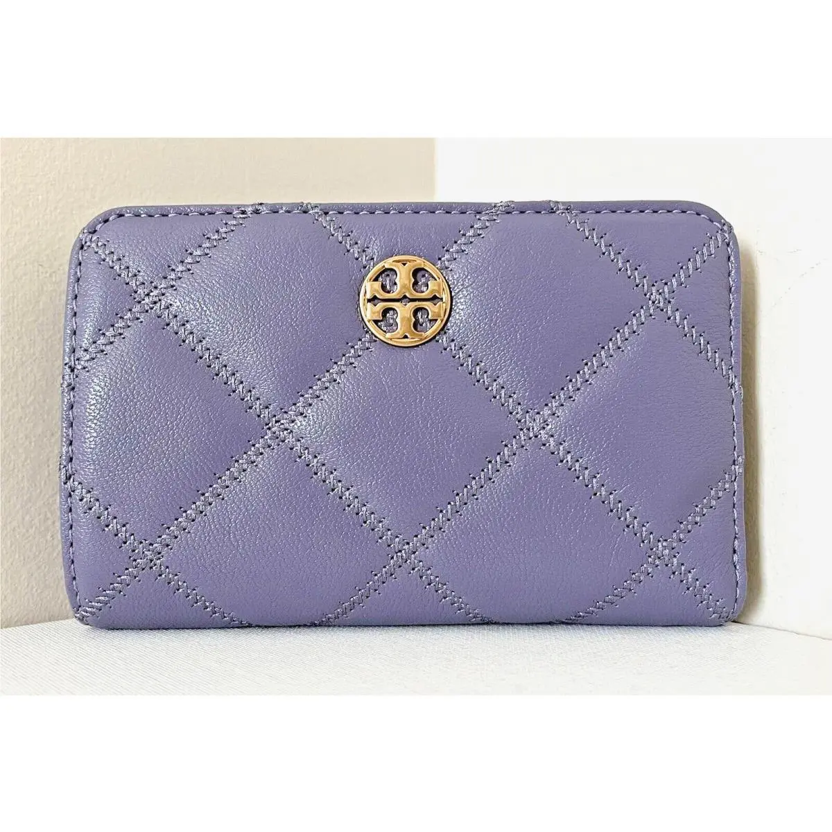 Tory Burch Willa Medium Quilted Leather Wallet Dark Lotus