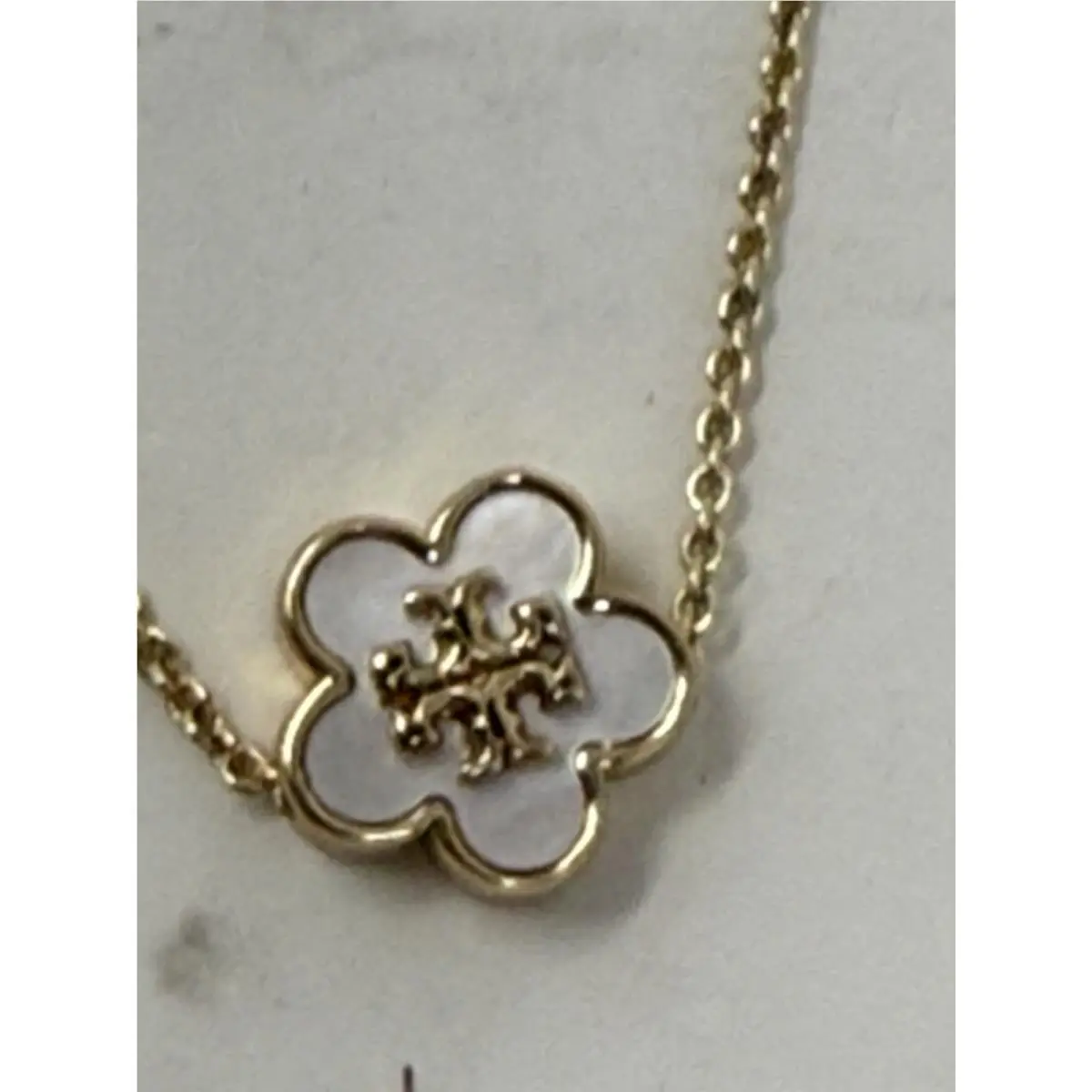 Gold Mother of Pearl Kira Clover Flower Pendant Necklace by Tory Burch