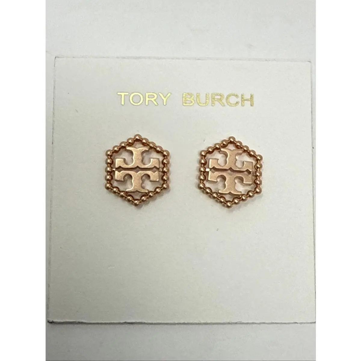 Milgrain Hex Earrings Rose Gold Stud by Tory Burch