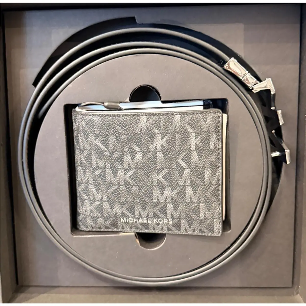 Men`s Wallet Belt Reversible MK Signature 3 IN 1 Gift Set Black MK by Michael Kors