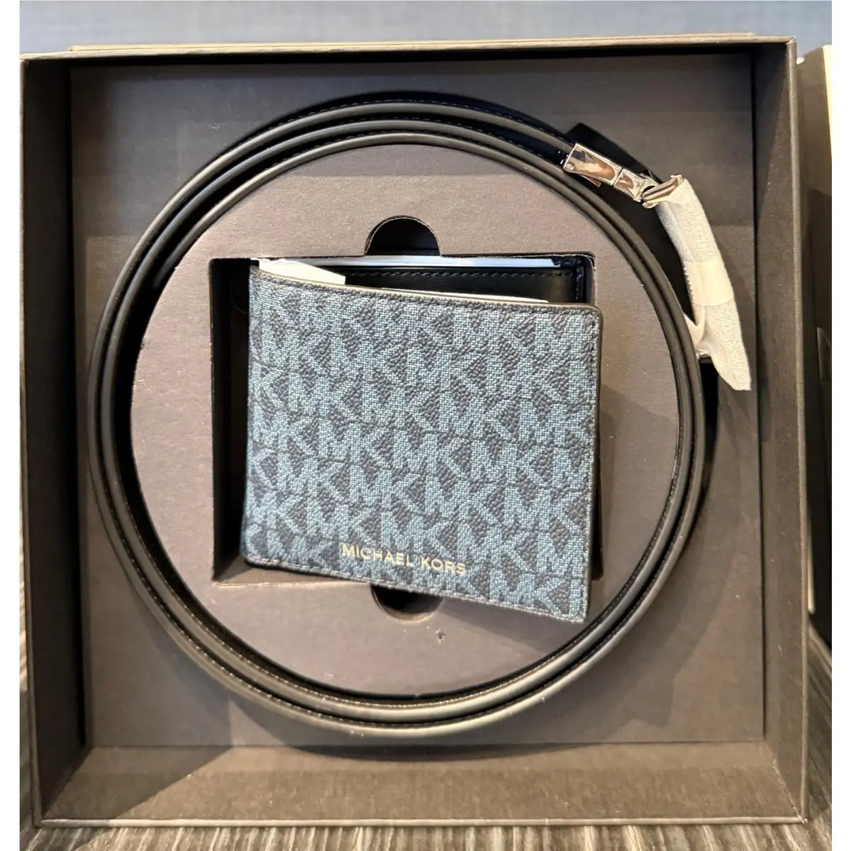 Men`s Wallet Belt Reversible MK Signature 3 IN 1 Gift Set Blue Mk by Michael Kors