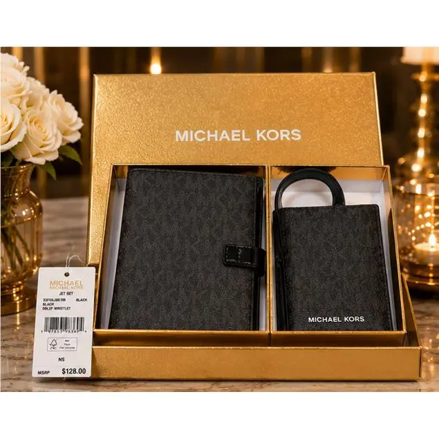 Michael Kors Jet Set Wallet Luggage Tag Set Black MK Signature