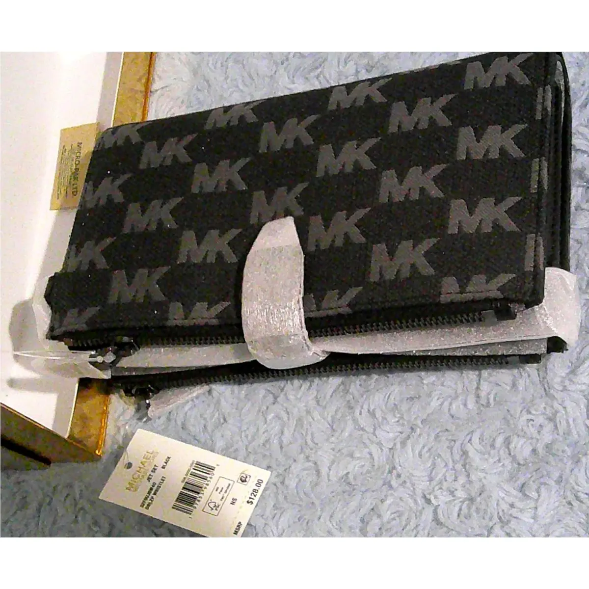 Michael Kors Jet Set Double-zip Black Sparkle Wristlet Phone Case Wallet