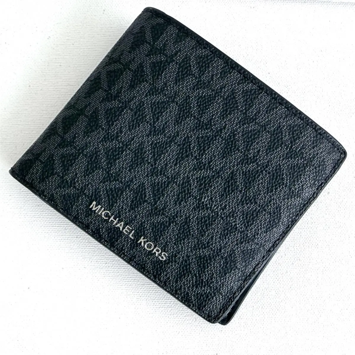 Michael Kors Cooper Bi-fold Men Coin Pocket Wallet Black Canvas + Leather