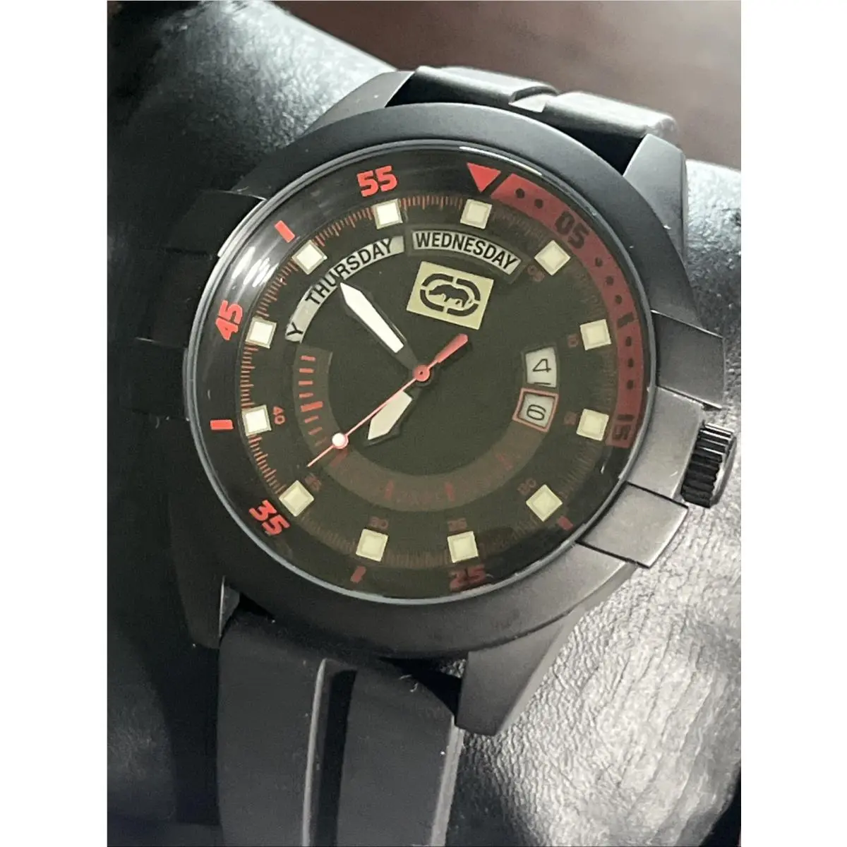The E-go E12583G1 Black Resin Date Quartz Watch by Marc Ecko