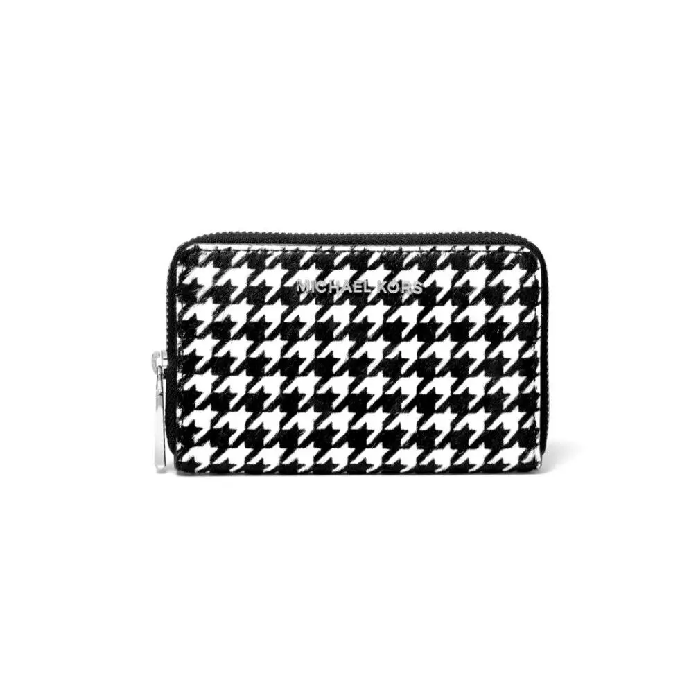 Michael Kors Small Houndstooth Printed Calf Hair Wallet Black White Multi