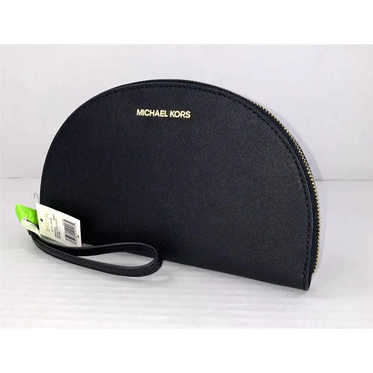 Black Leather Wristlet Medium Half Moon Jet Set Zip B20 by Michael Kors
