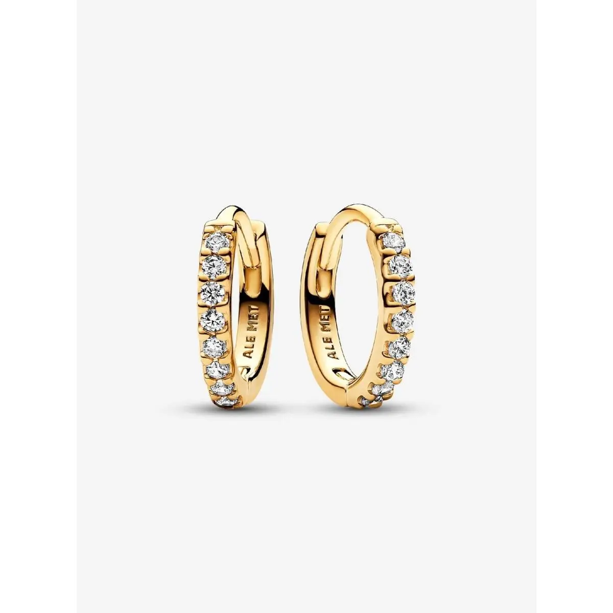 Sparkling Huggie Hoop Earrings 14kgold Plating 263015C01 by Pandora