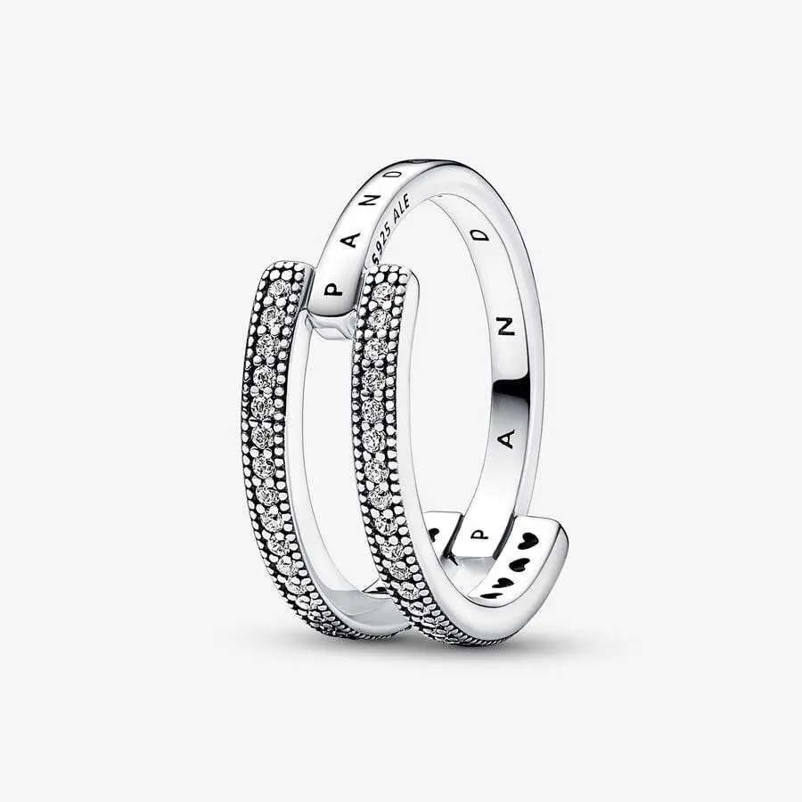 Pandora Signature Logo Pavé Double Band Ring-192779C01-7.5size