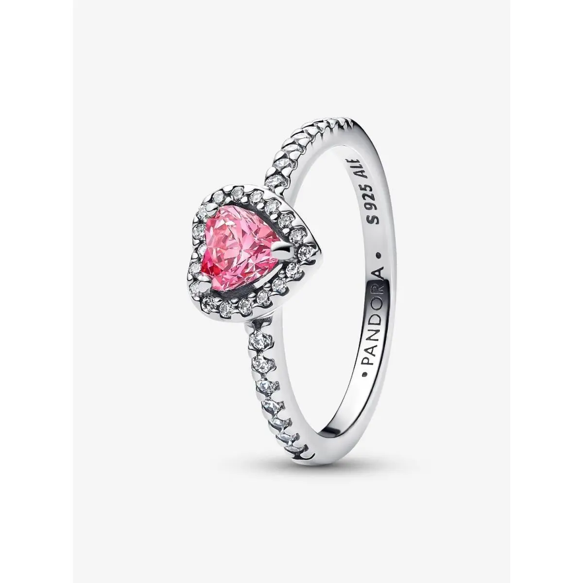 Elevated Heart Ring- 198421C01 198421C02 198421C03 Silver + Pink Heart - 198421C03 by Pandora