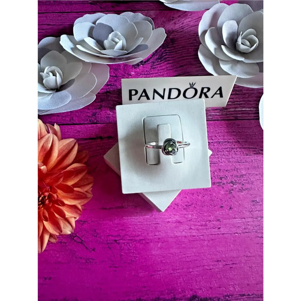 Pandora August Spring Green Eternity Circle Ring Size 58