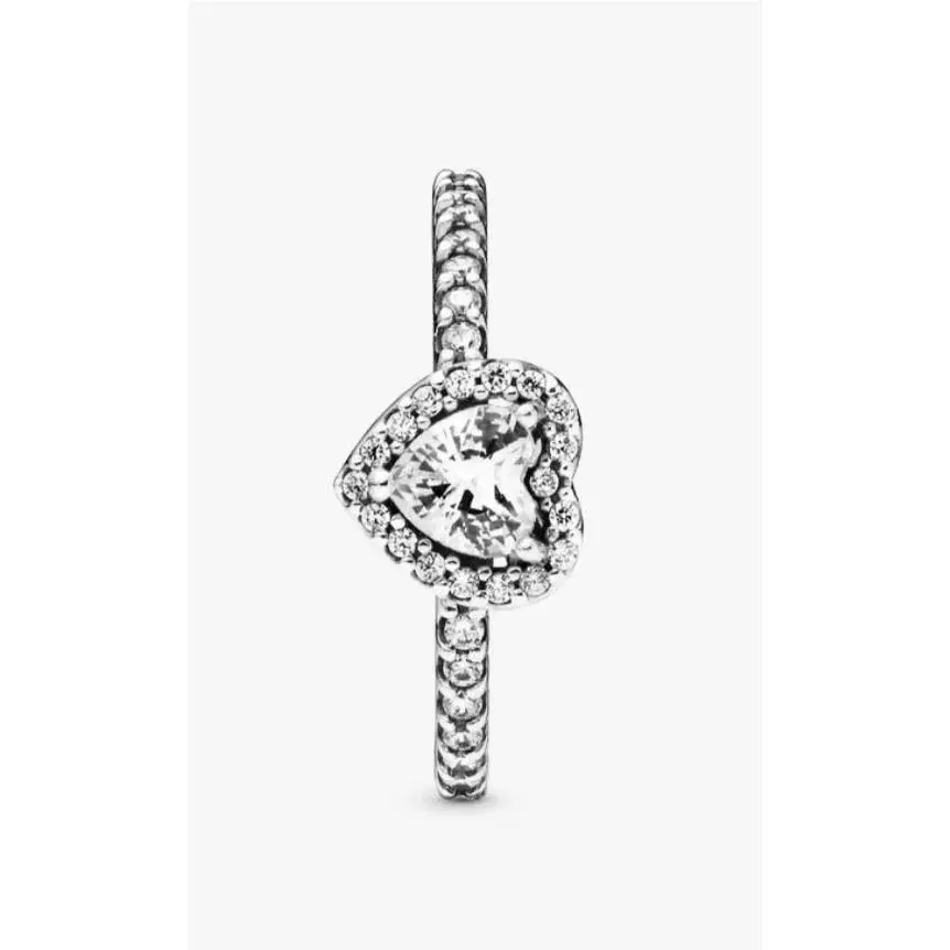 Pandora Elevated Heart Ring Sterling Silver CZ Halo Statement Ring Size 6