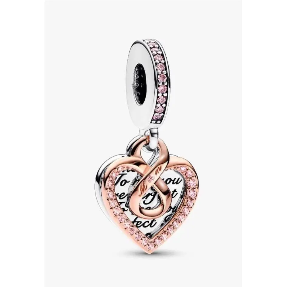 Two Tone Infinity Heart Double Dangle Charm Mom Sterling Silver Rose by Pandora