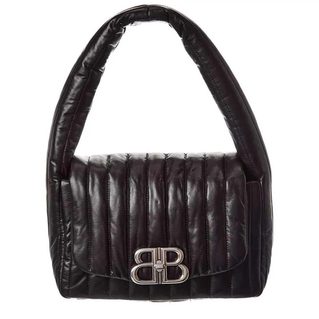 Balenciaga Monaco Padded Quilted Leather Shoulder Bag Women`s Black Os