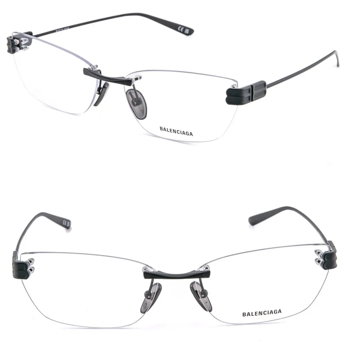 Balenciaga Logo 0490 Black Rimless Metal Eyeglass 62mm BB0490O Optical Frame 002