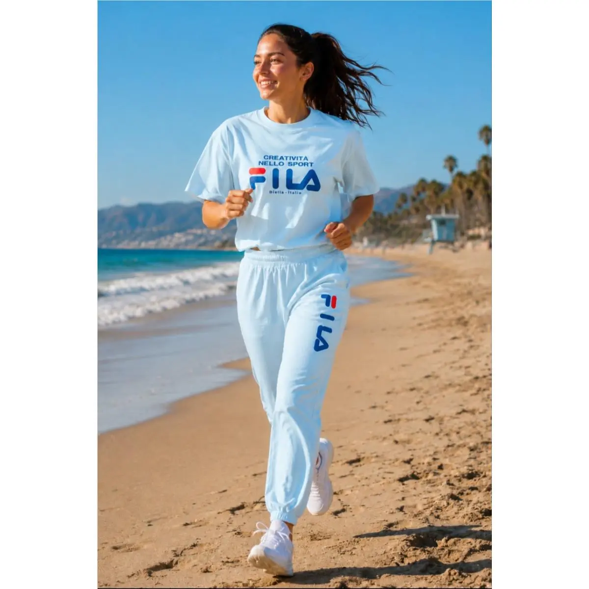 Vintage Fila 1980`s Light Sky Blue Women`s Med Sport Top/joggers Outfit Set Nos