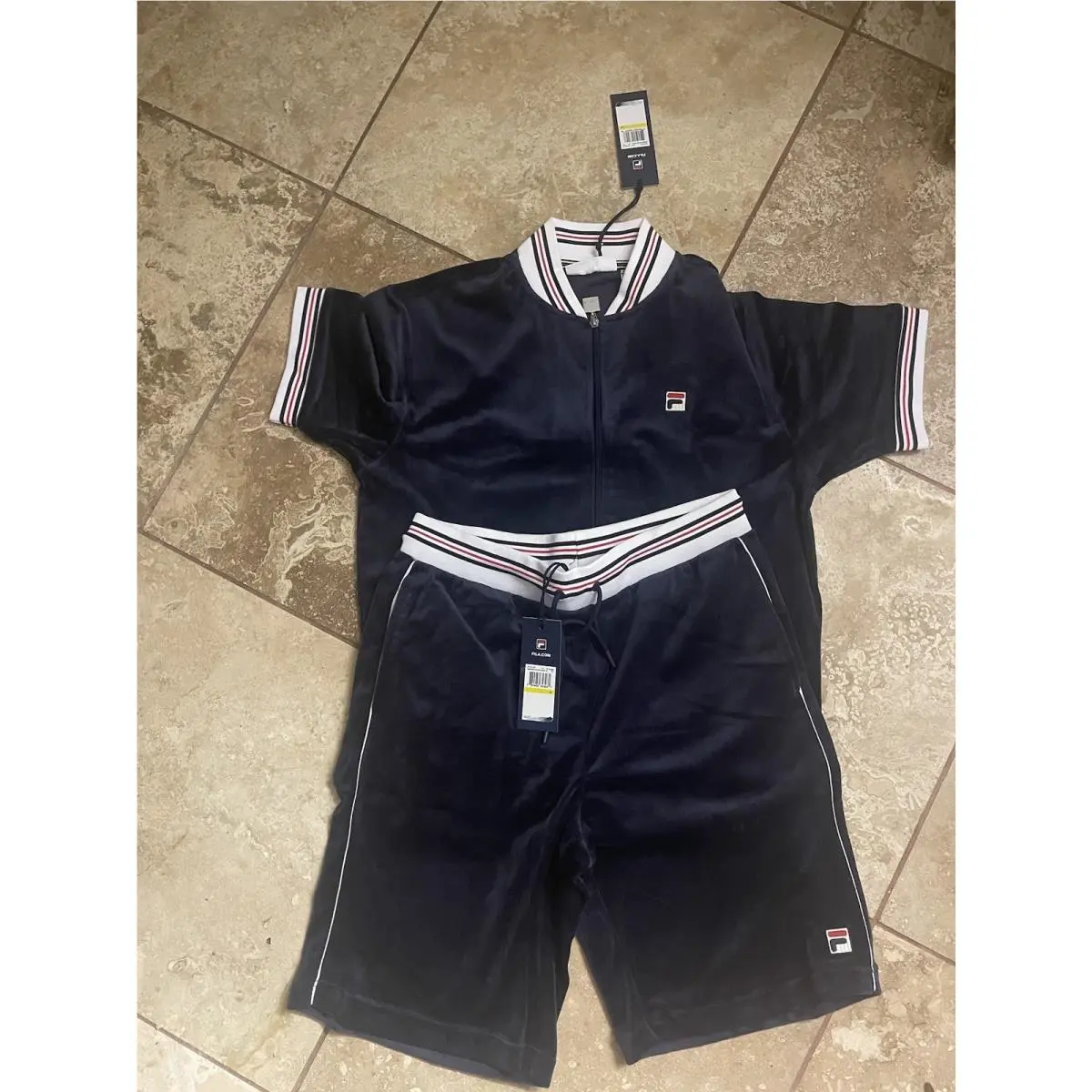Fila Velour Short Track Suit Set Estudio Size M Navy Y2K