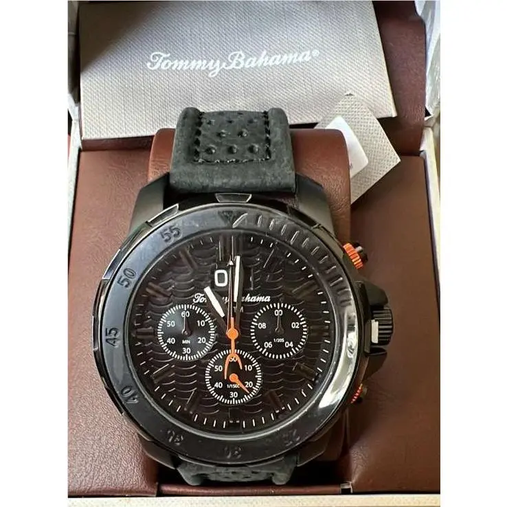 TB00103-01 Chronograph Leather Strap Black Dial Men`s Watch by Tommy Bahama