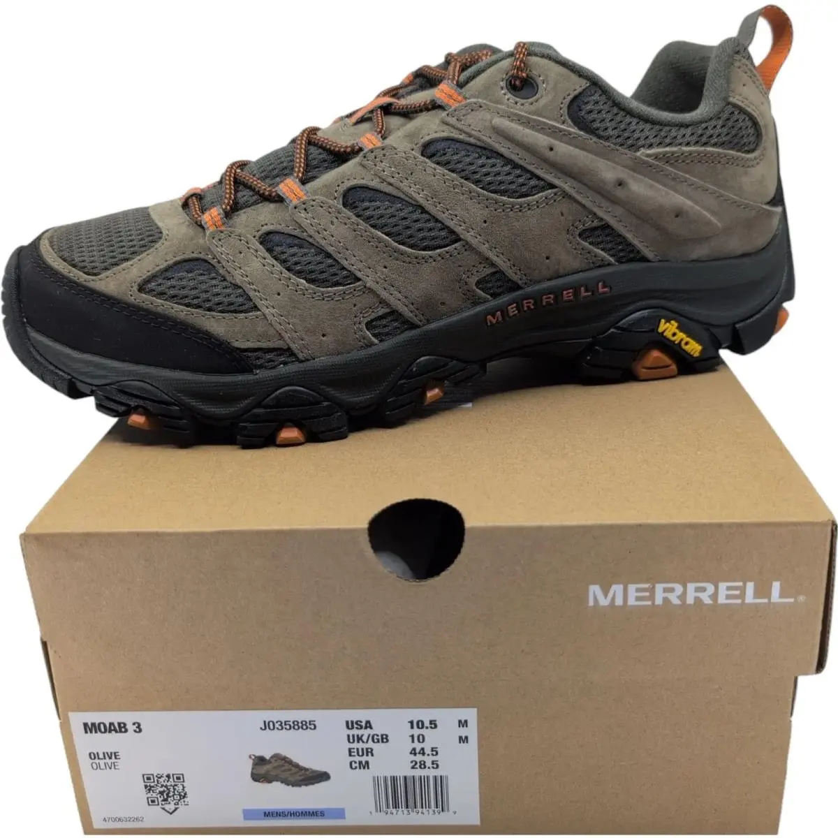 Merrell Moab 3 Shoes Mens Size 10.5 Olive Hiking Trail Vibram Sneakers J035885