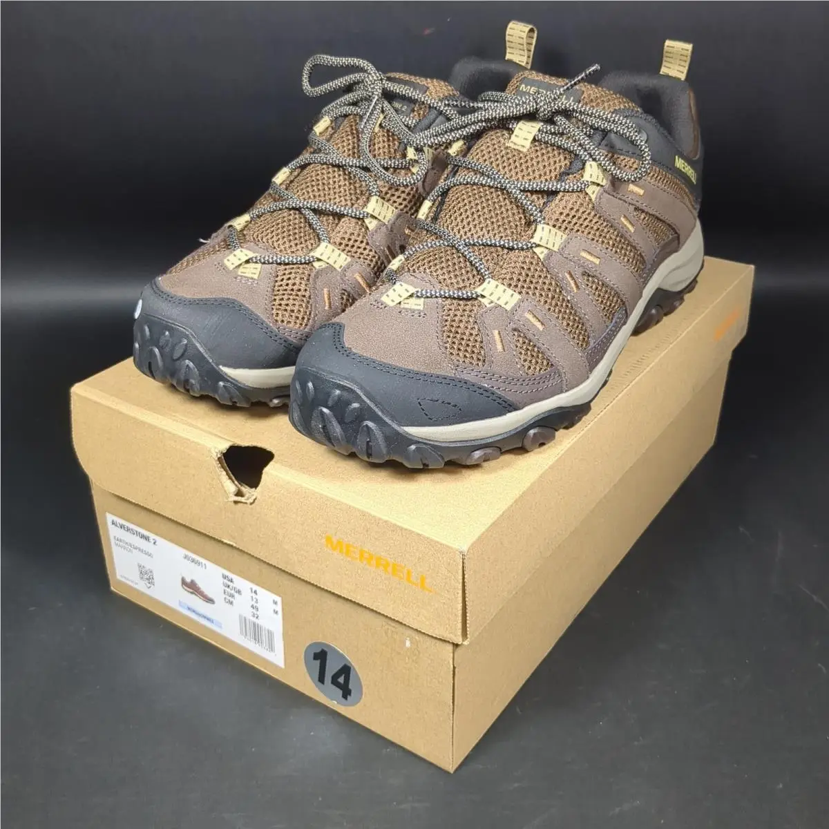 Merrell Alverstone 2 Hiking Shoes Mens 14 M Rugged Trail Trekking Earth Espresso