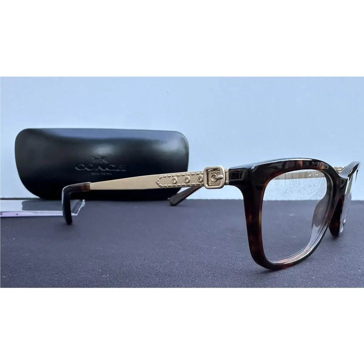 Coach Eyeglasses Frame Case Model HC 6114 5485 Dark Tortoise Gold Buckle