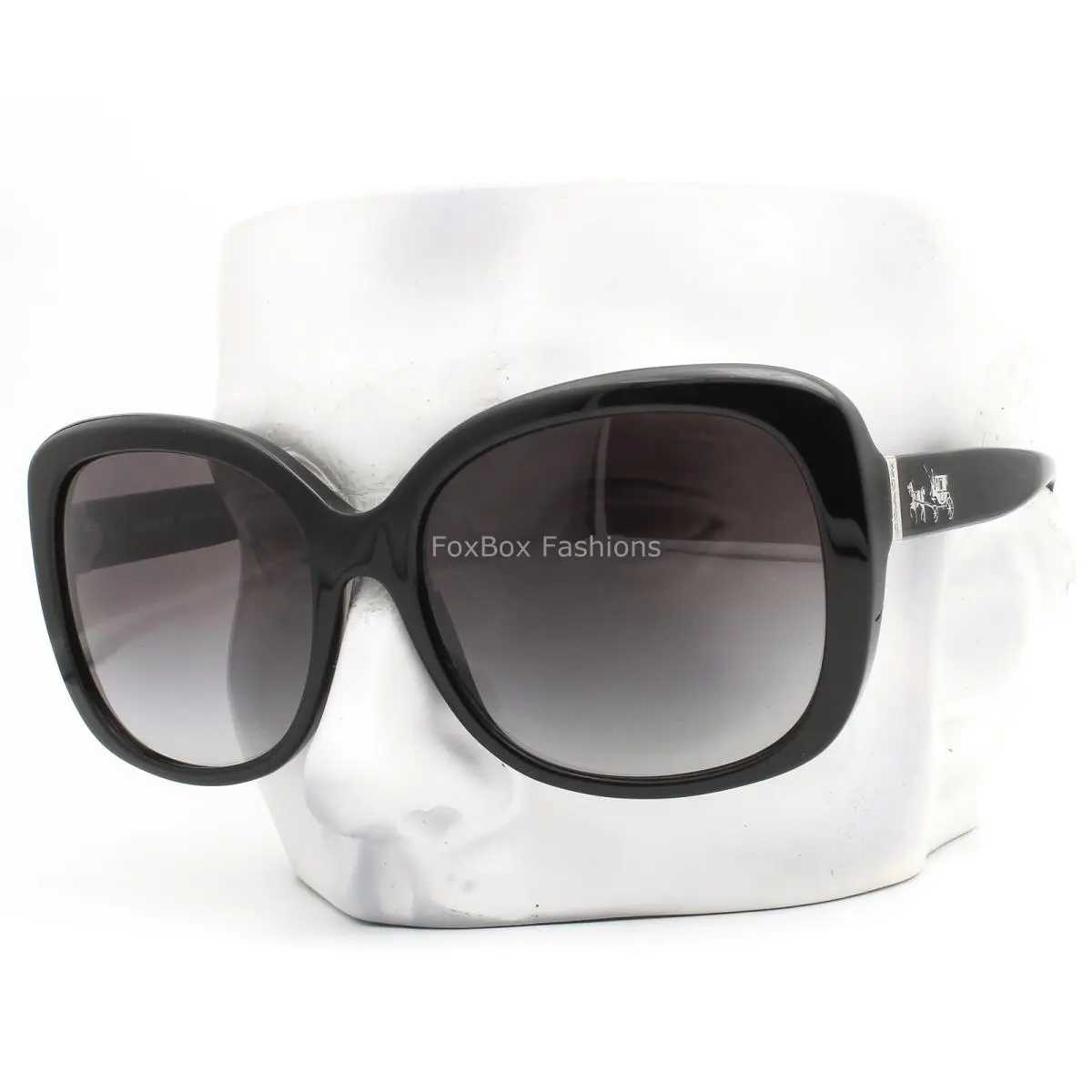 Coach Sunglasses HC 8158 500211 Polished Black Gray Gradient Silver Logo W/case