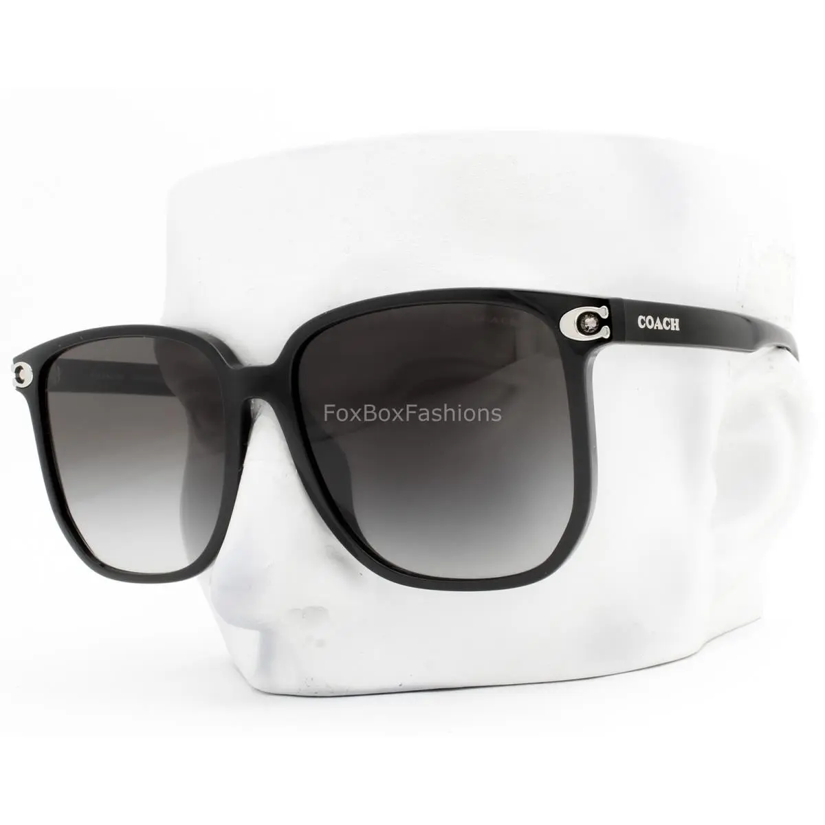 Coach Oversized Sunglasses Gloss Black Silver Logo Crystals HC8413BD 50023C Case