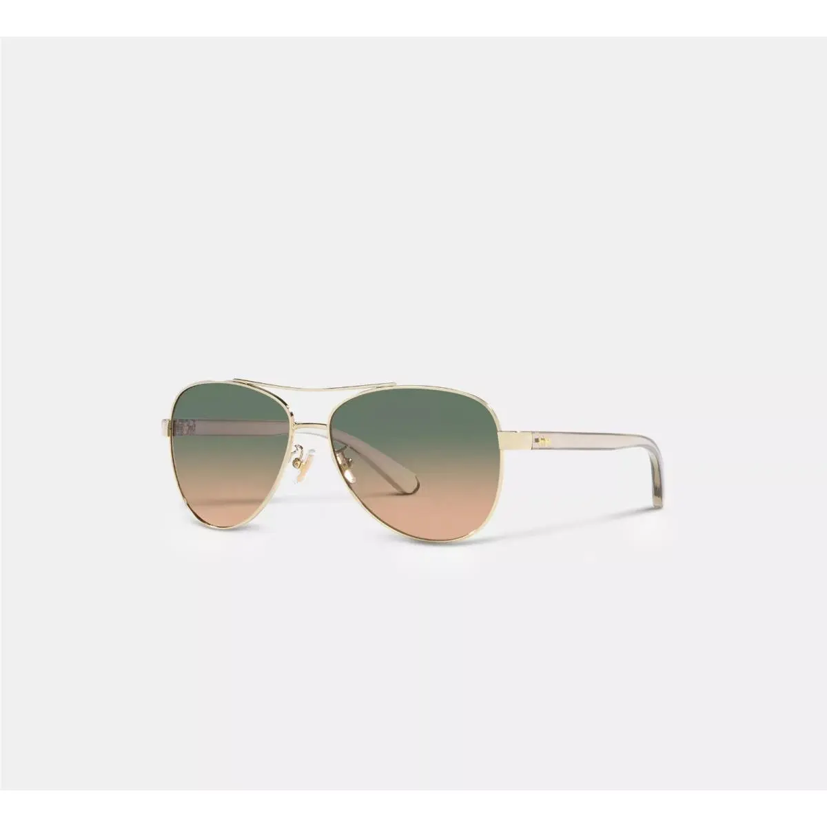 Coach Green Yellow Lens Gold Frame Horse and Carriage Pilot Sunglasses L1015
