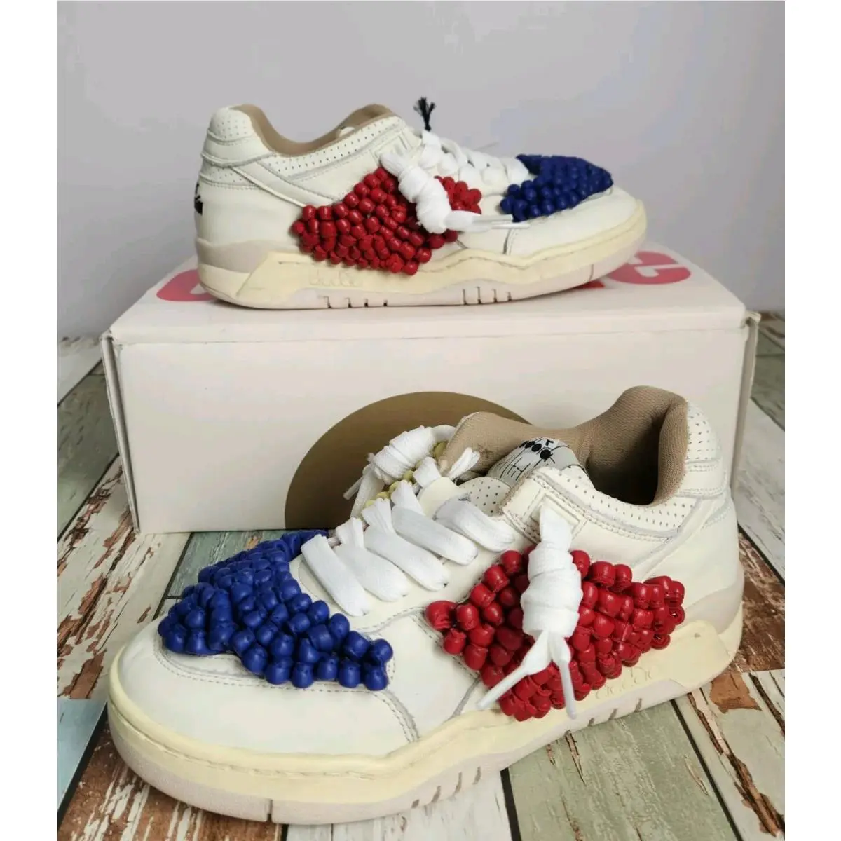 Colville X Diadora Women`s Mixed Leather Wave Shoes Blue Red Yellow Size 38