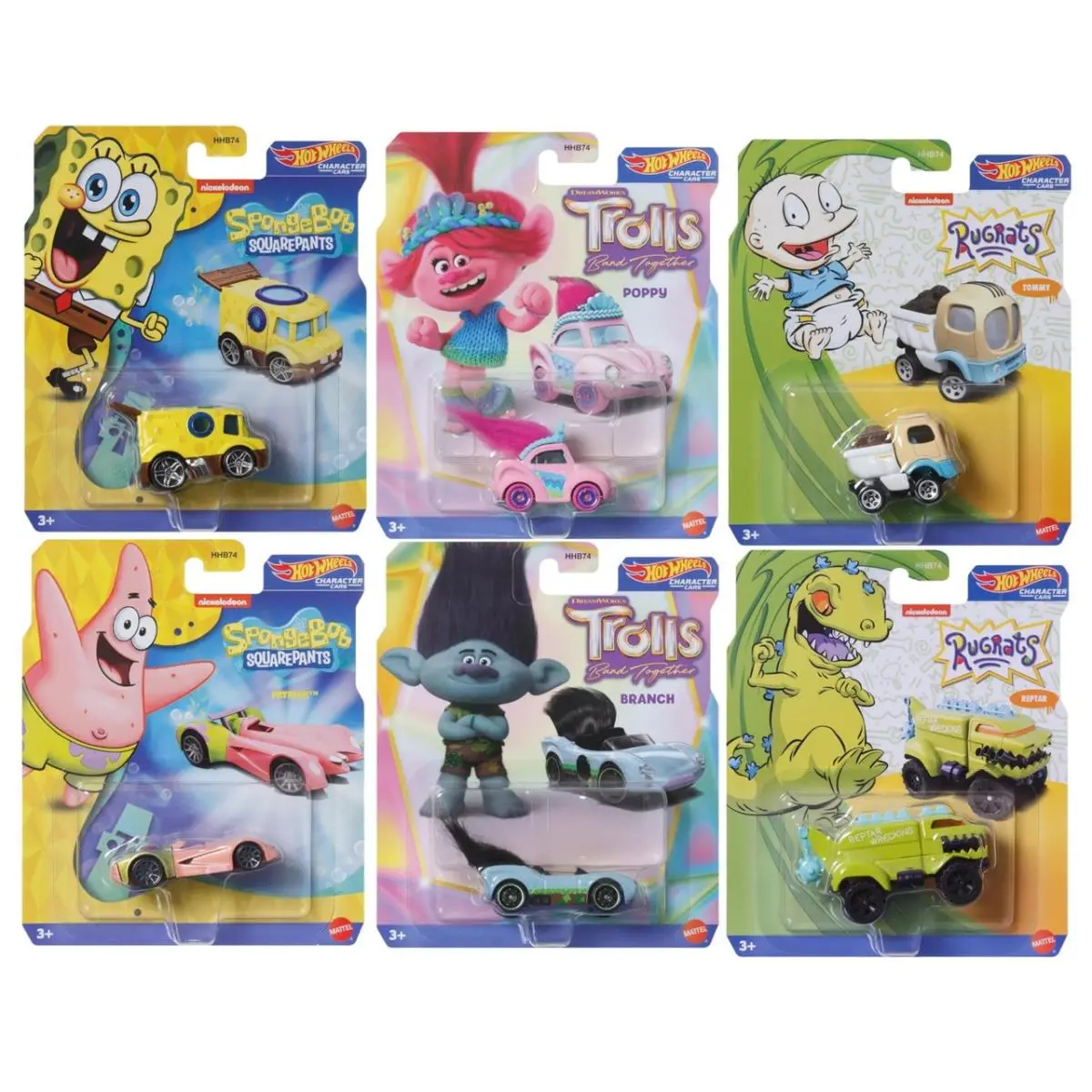 Hot Wheels 6-Car Bundle Spongebob Trolls Rugrats Die-cast Vehicles HHB74-956P