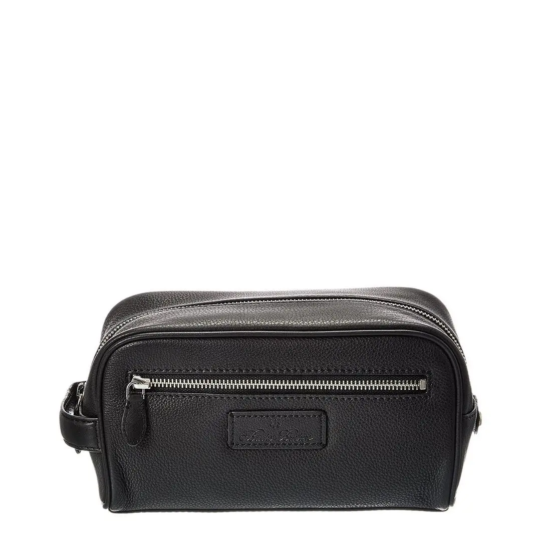 Natural Milled Textured Leather Travel Case Men`s Black Os by Brooks Brothers