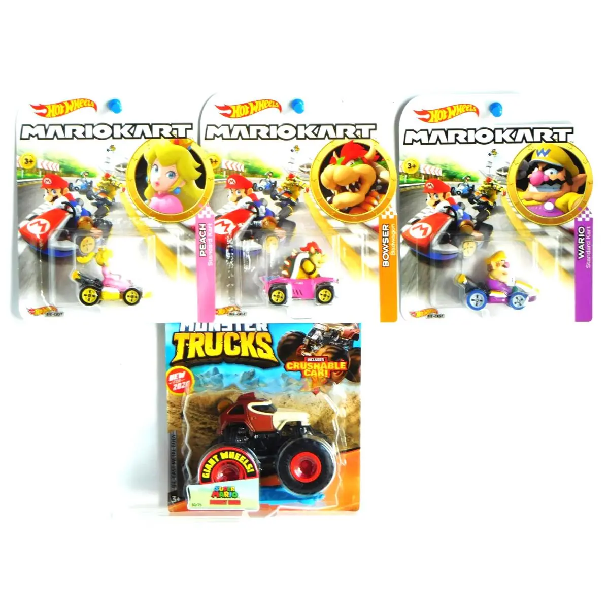 Hot Wheels Mariokart- Bowser/peach/wario HW Monster Trucks Donkey Kong