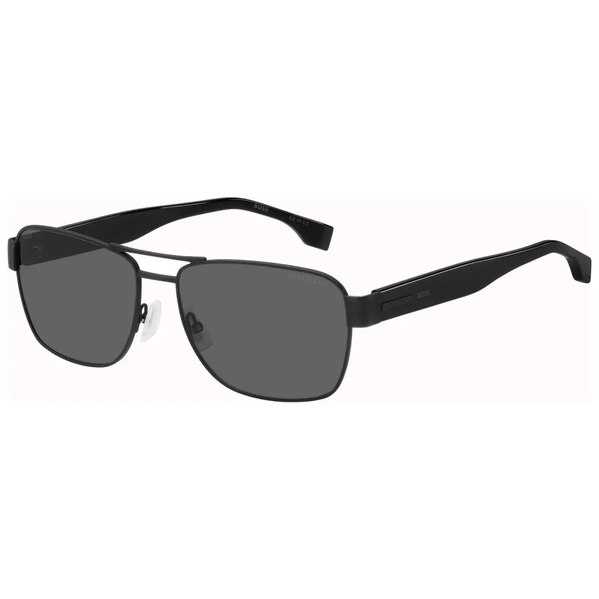 Polarized Men`s Navigator Sunglasses w/ Silicone Nose Pads - BOSS1441S Black/Grey (0807-M9) by Hugo Boss