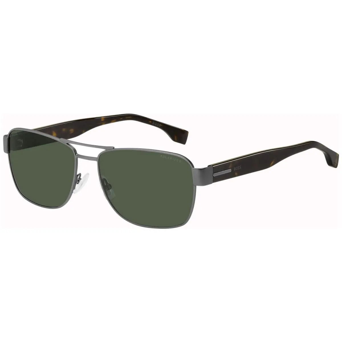 Polarized Men`s Navigator Sunglasses w/ Silicone Nose Pads - BOSS1441S Ruthenium-Havana/Green (0086-UC) by Hugo Boss