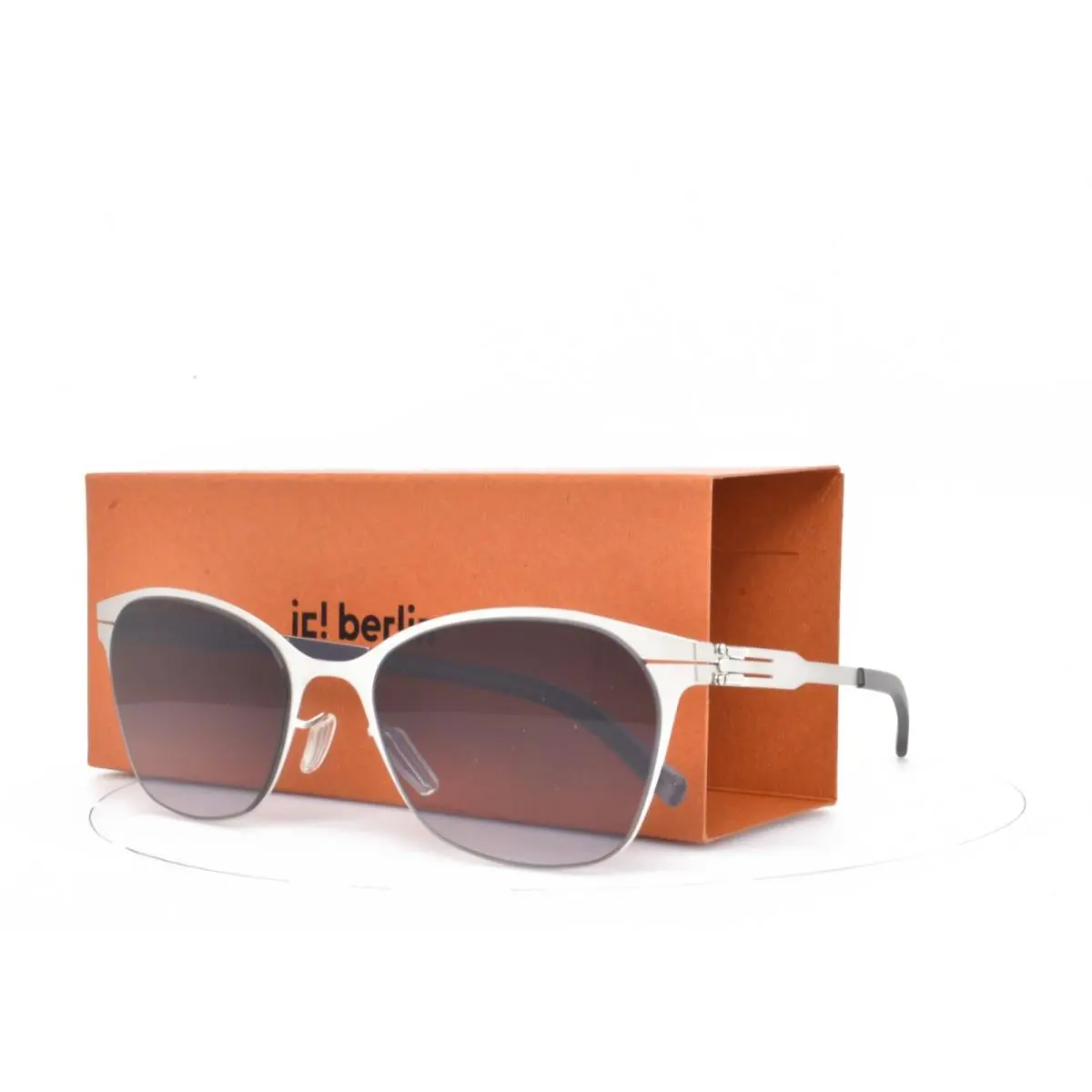 iC Berlin Sunglasses Tina H. Silver Frame Black Lens Cat Eye Panto