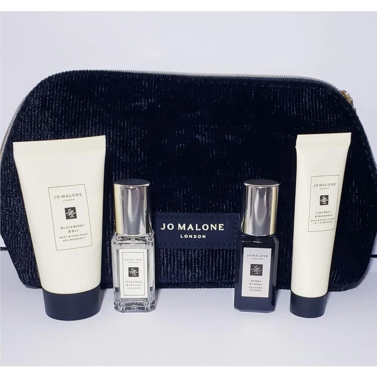 Jo Malone 5-Piece Gift Set 2 Colognes+body Hand Wash+ Lotion+black Pouch