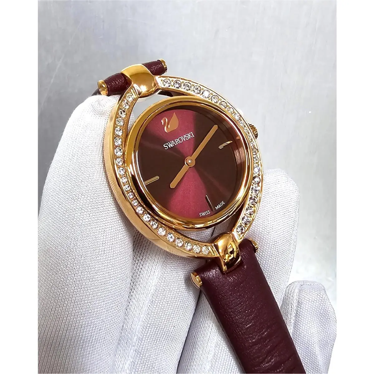 Stella Quartz 29mm Burgundy Dial Leather Women`s Watch 5376839 by Swarovski