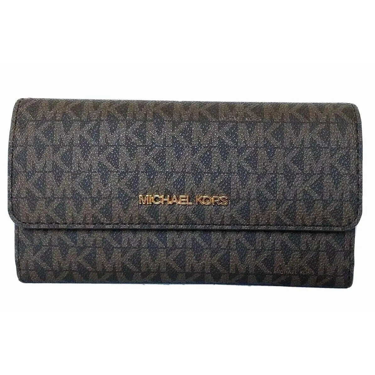 Michael Kors Jet Set Travel Large Trifold Wallet Signature Brown / Gift Box