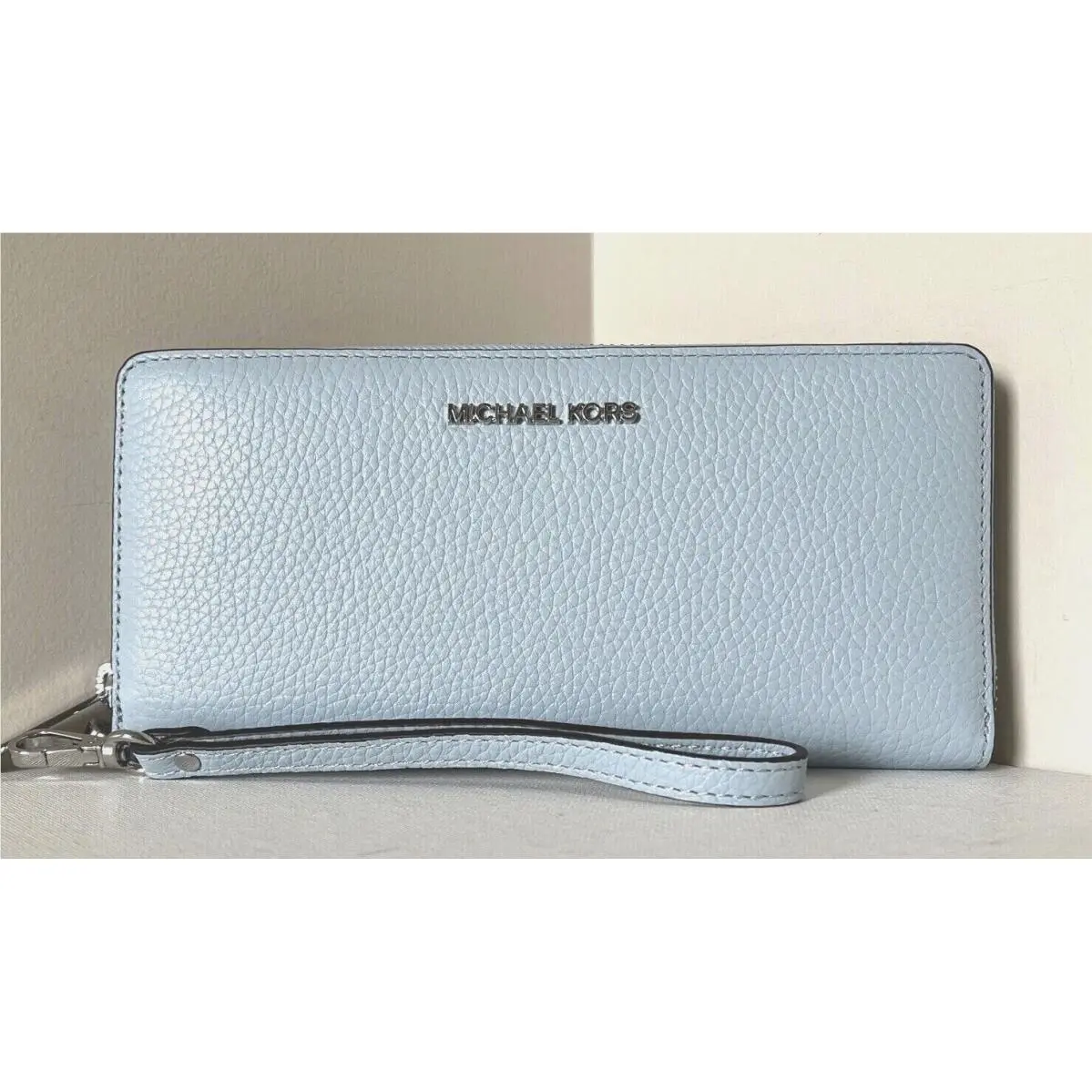 Michael Kors Jet Set Large Travel Continental Wallet Leather Pale Ocean
