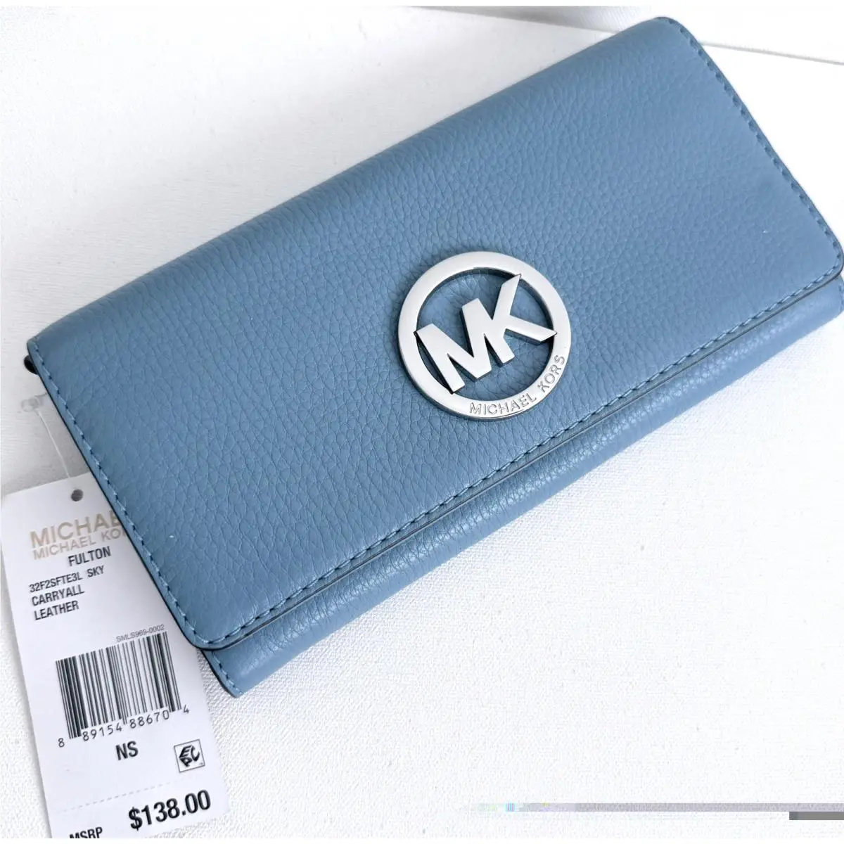 Michael Kors Fulton Blue Pebble Leather Wallet 14 Credit Card Slots