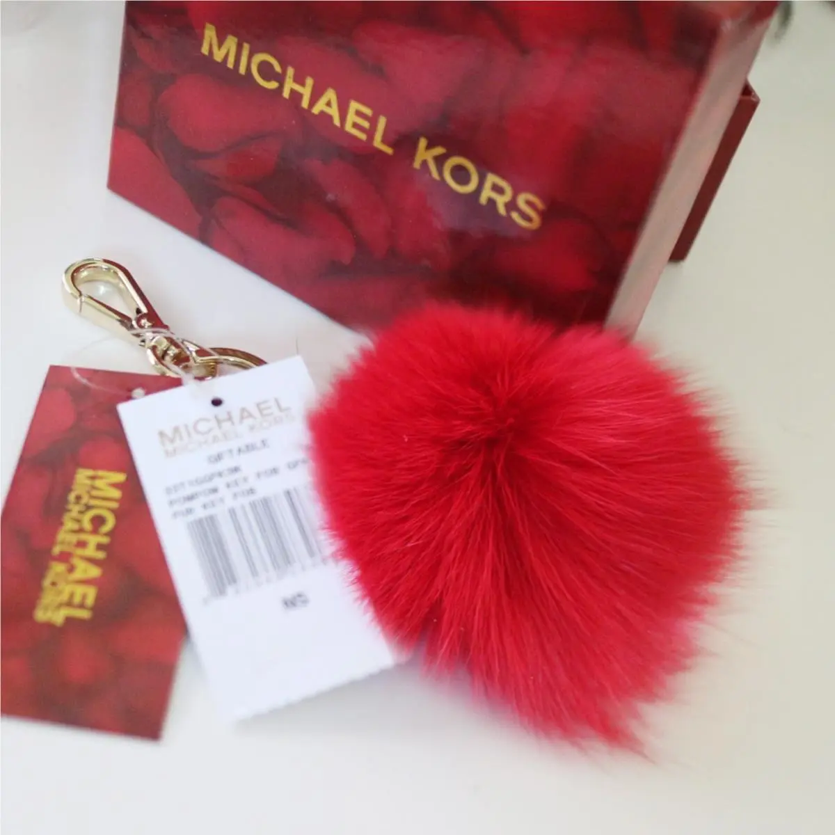 Michael Kors Large Fox Fur Love Red Pom Pom Key Fob Bag Charm in Gift Box