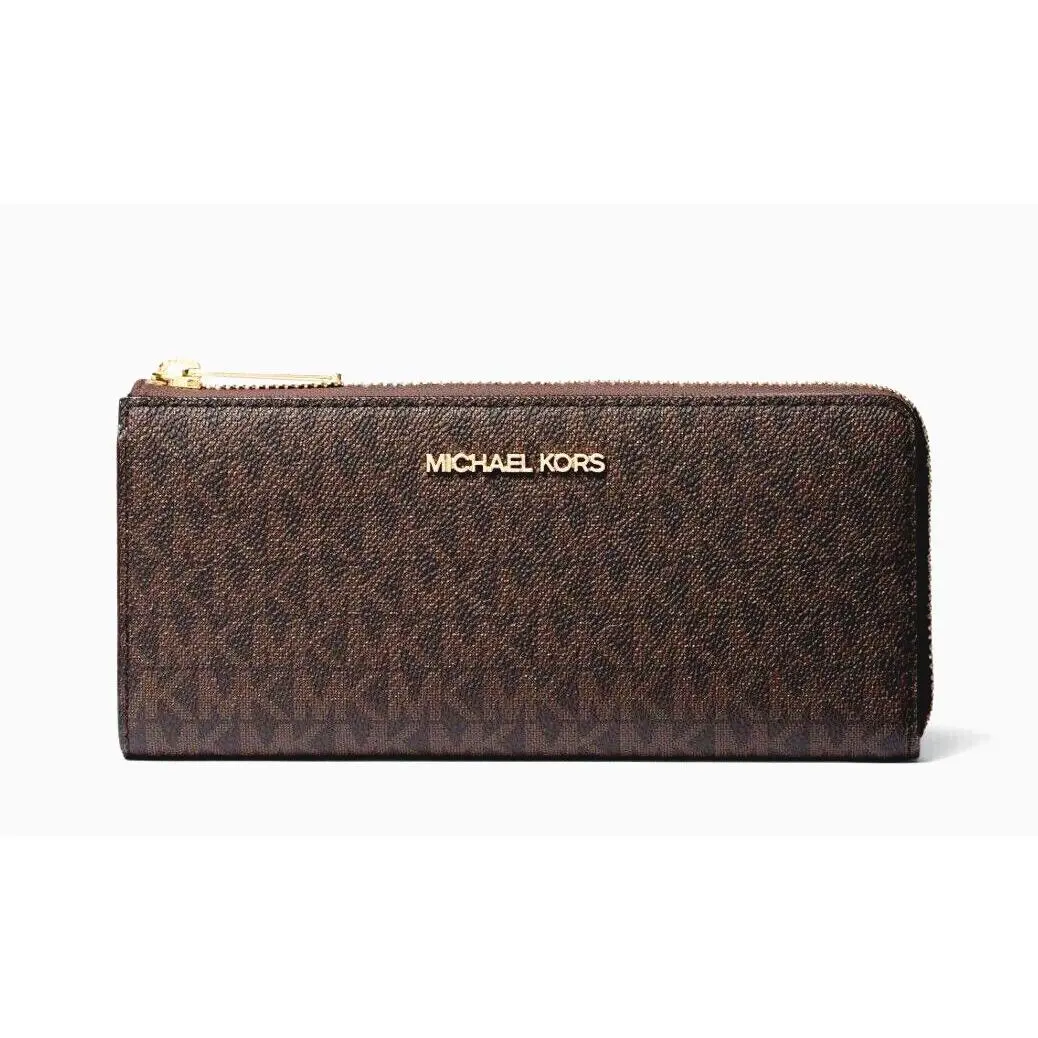 Michael Kors Jet Set Travel Large Logo Quarter-zip Wallet Brown