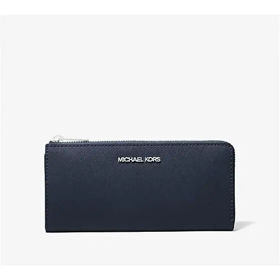 Michael Kors Jet Set Travel Large Leather Quarter-zip Wallet Navy