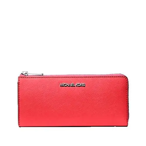 Michael Kors Jet Set Travel Large Leather Quarter-zip Wallet Hibiscus / Box