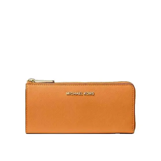 Michael Kors Jet Set Travel Large Leather Quarter-zip Wallet Cider