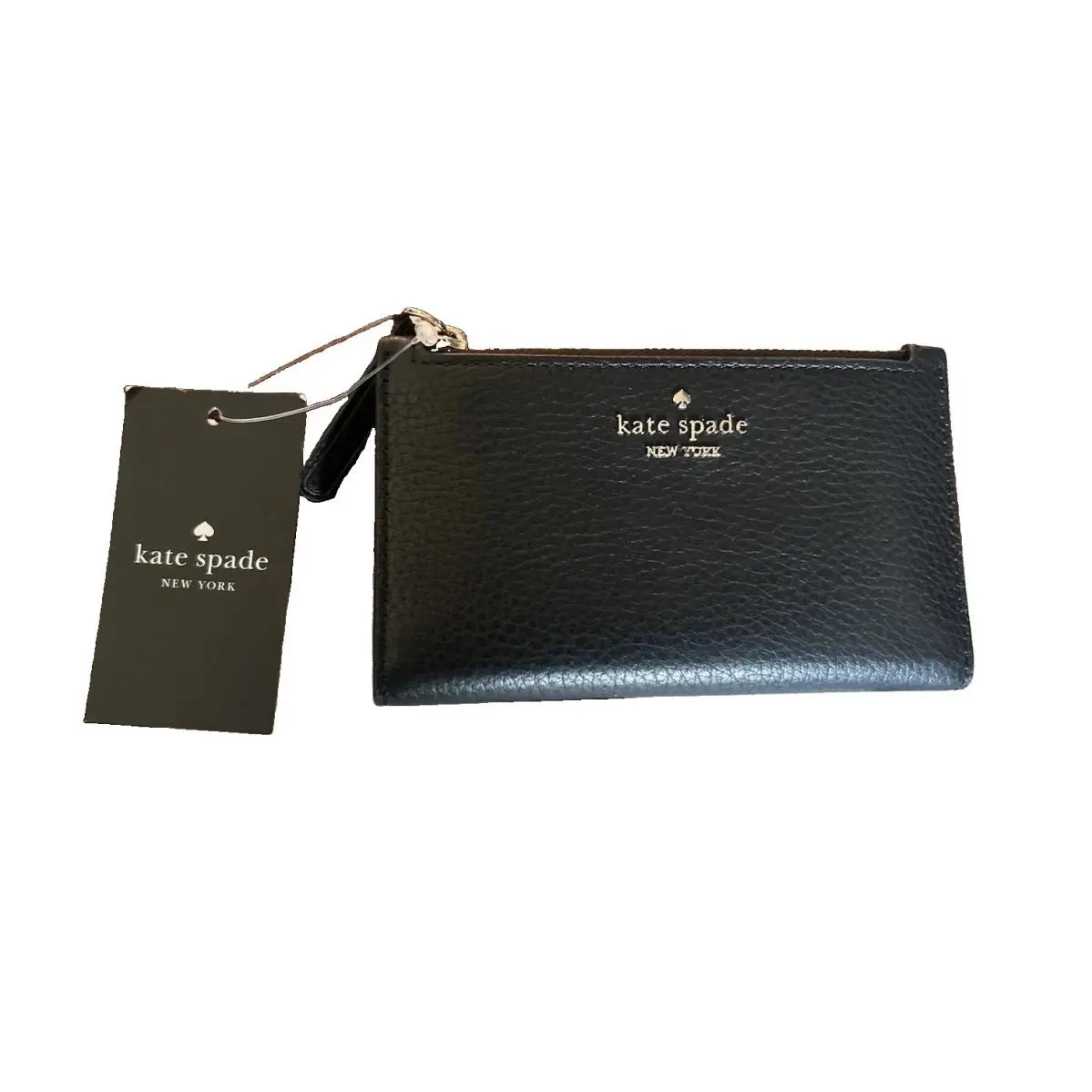 Kate Spade Small Slim Bifold Wallet In Black Pebbled Leather NWT$129