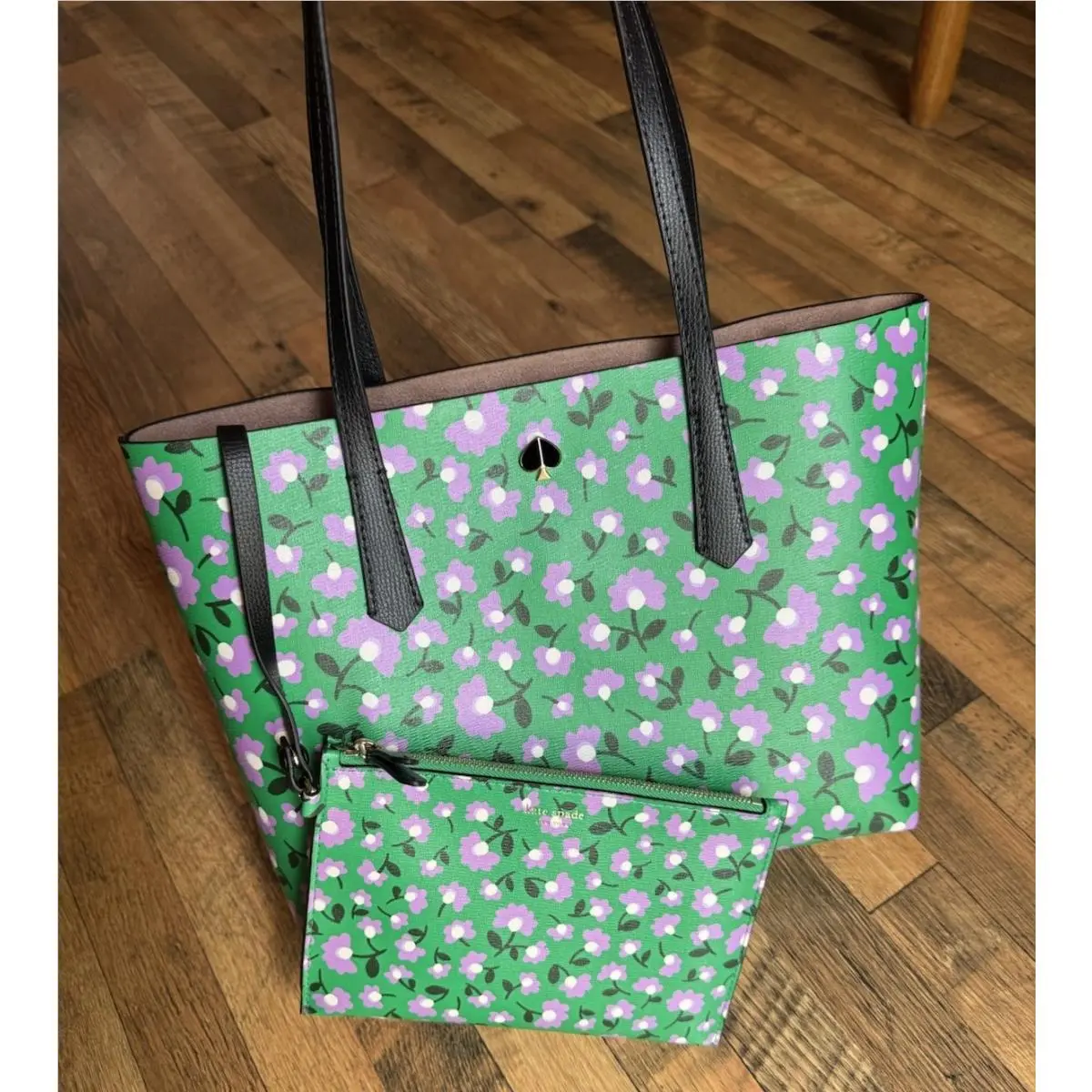 Molly Party Floral Small Tote Green with Zipper Pouch New by Kate Spade
