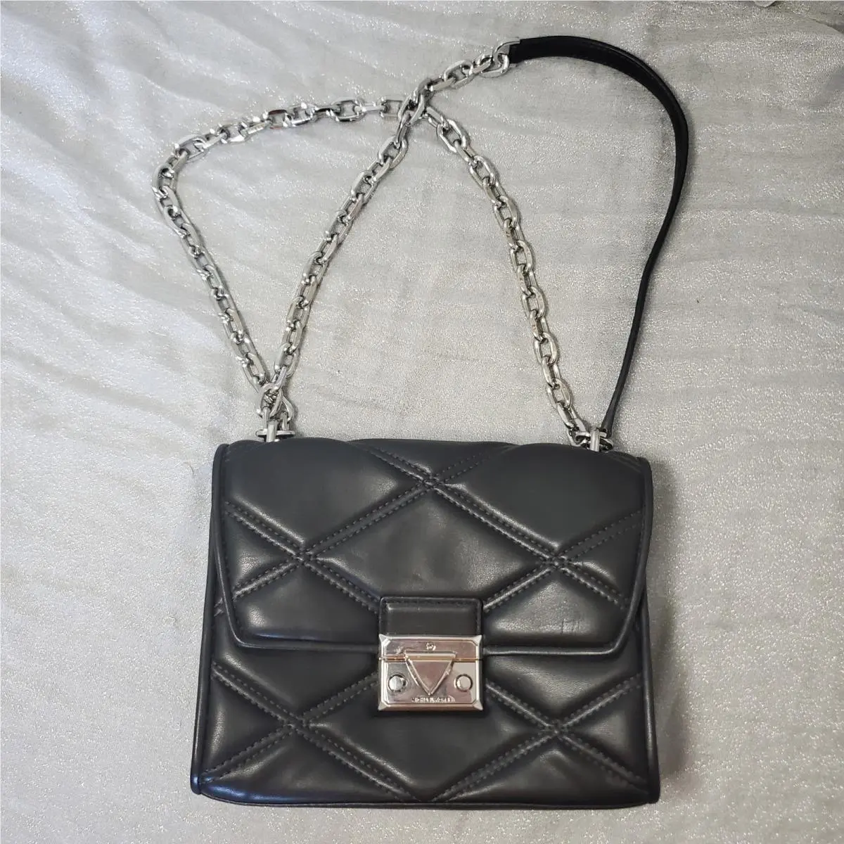 Michael Kors Serena Black Quilted Leather Flap Shoulder Bag 35S2SNRL2U